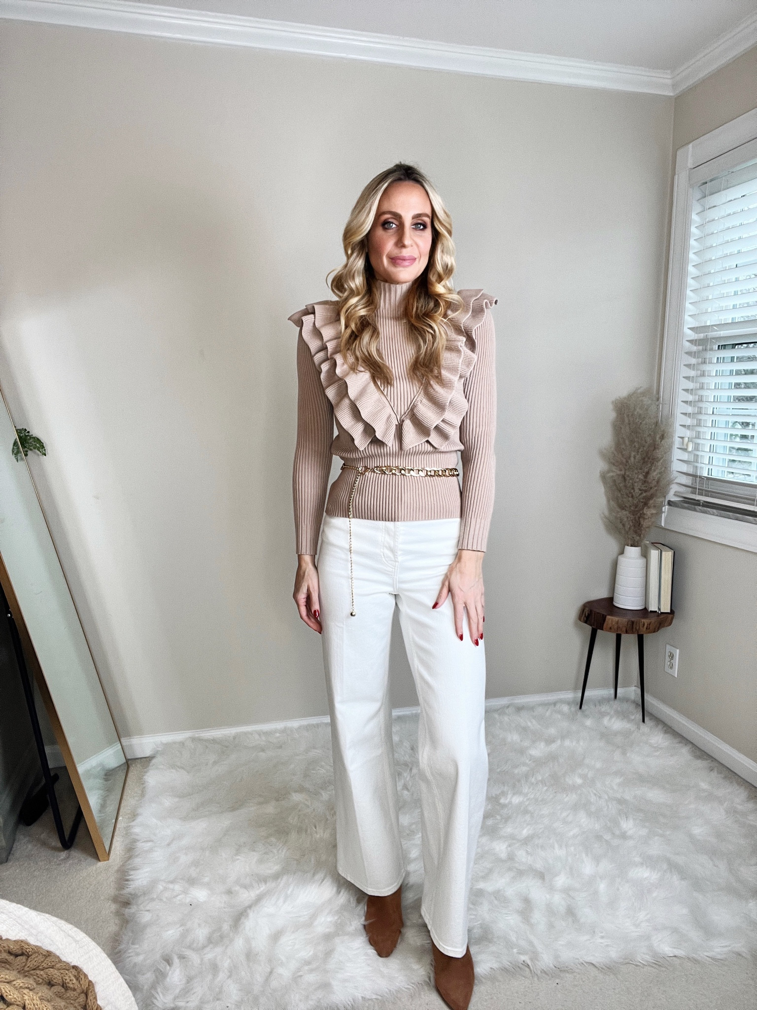 Workwear. Eight jeans. Ruffle sweater. Work outfit idea. Wide leg jeans. High waisted jeans  

#LTKstyletip #LTKworkwear #LTKMostLoved