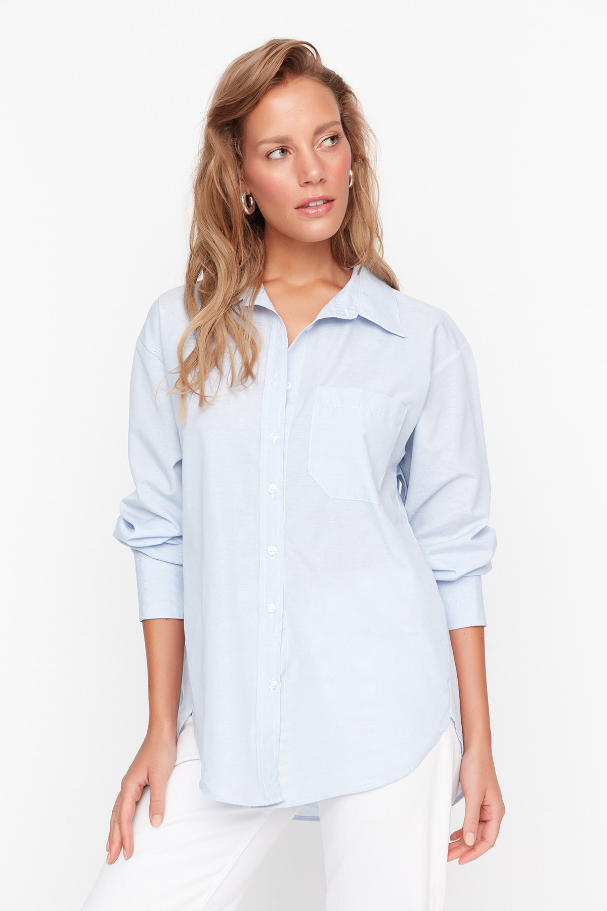 Trendyol Women  Basics Oversize Basic Shirt Collar Woven Shirt | Walmart (US)