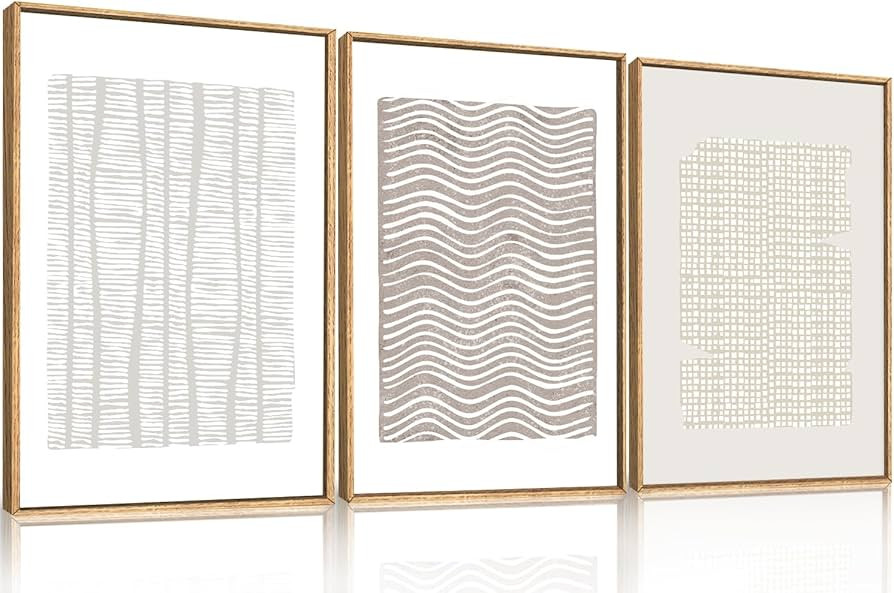 Large Abstract White and Beige Framed Canvas Wall Art,Geometric Dot and Line Wall Decor,Modern Wa... | Amazon (US)