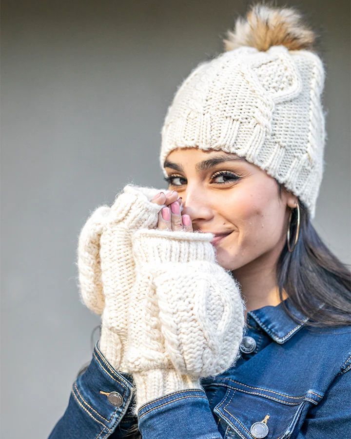 Cable Knit Cream Beanie | Grace and Lace