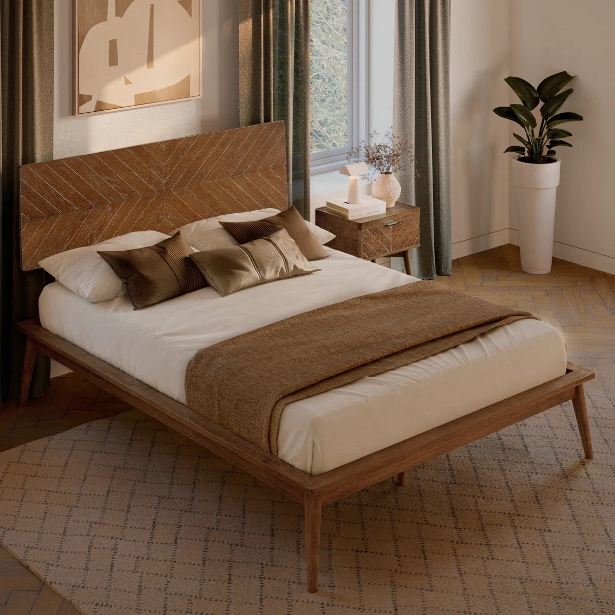 Loki Queen Bed Frame With 3D Chevron Headboard & Signature Tapered Legs, Premium Mid-century Modern Wood Platform Bed Frame, Low-profile Surround

#LTKMidsize #LTKHome #LTKSaleAlert
