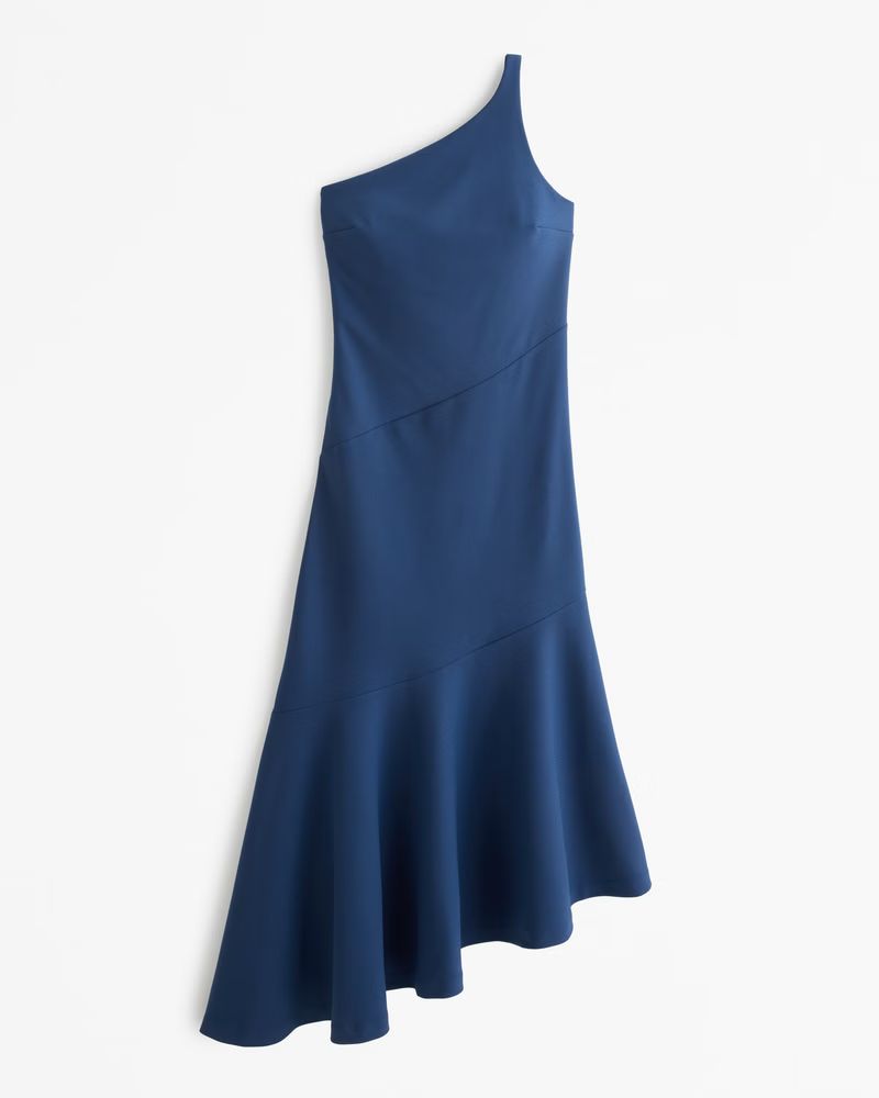 Women's One-Shoulder Asymmetrical Hem Midi Dress | Women's | Abercrombie.com | Abercrombie & Fitch (US)