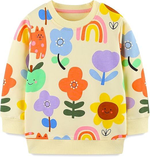 Bumeex 100% Cotton Toddler Girl's Cute Cartoon Long Sleeve Sweatshirt Clothes Clothing Outfits 2-... | Amazon (US)