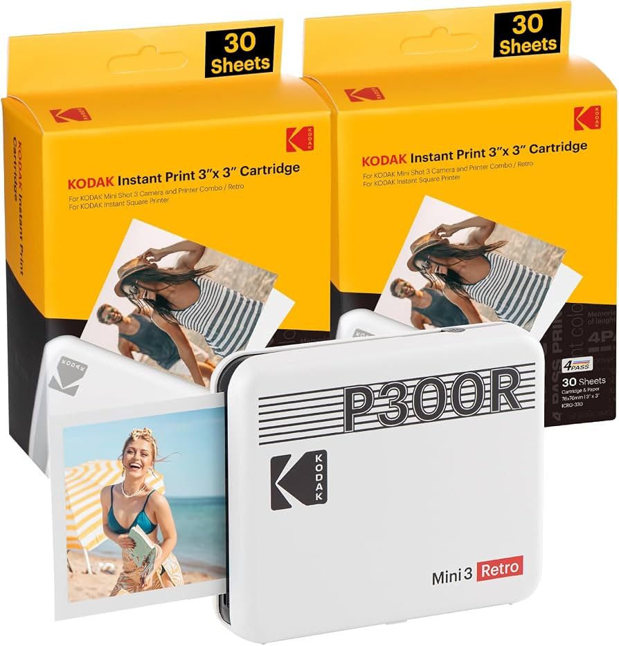 KODAK Mini 3 Retro 4PASS Portable Photo Printer (3x3 inches) + 68 Sheets Bundle, White | Amazon (US)