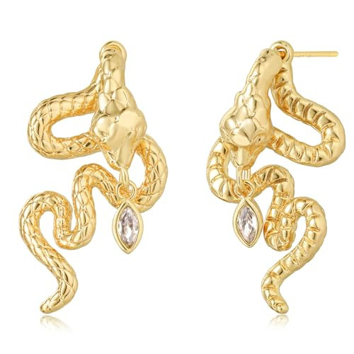 BENEIGE Gold Snake Studs Earrings 14K Gold Plated Dainty Eye Snake Earring with Cubic Zircon Hypoallergenic Handmade Simple Jewelry for Women | Amazon (US)