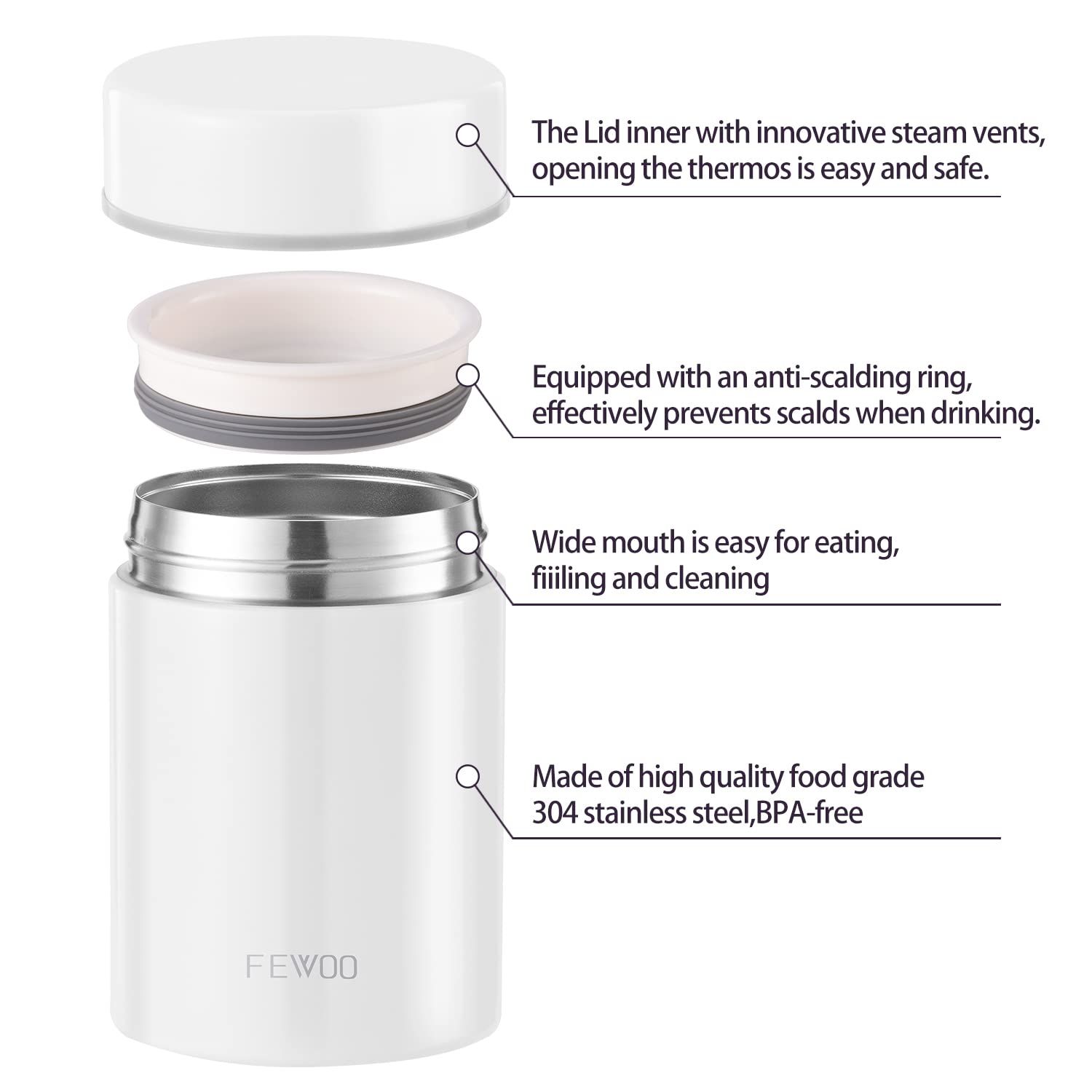 FEWOO Soup Thermos,Food Container for Hot Cold Food, Vacuum Insulated Stainless Steel Lunch Box f... | Amazon (US)