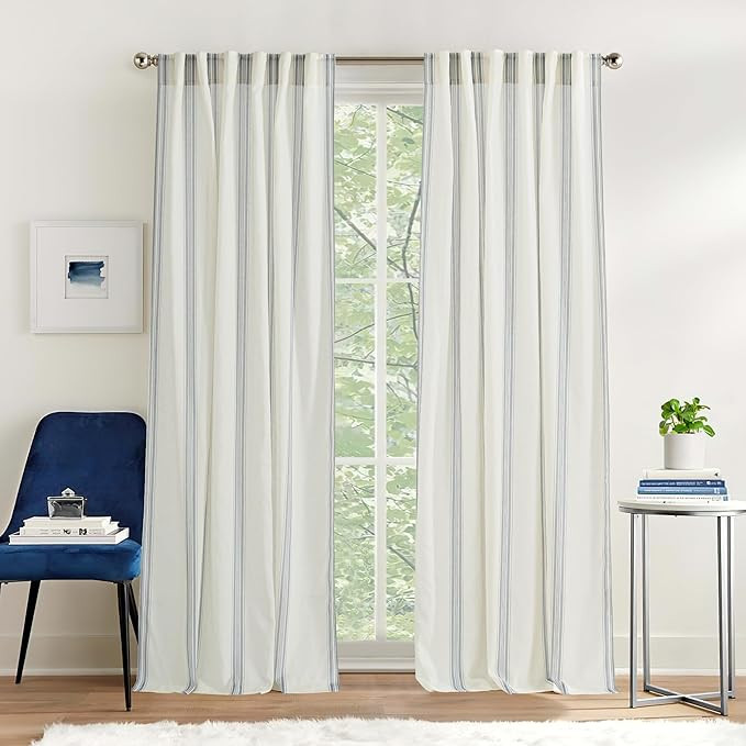 NICETOWN Extra Long Farmhouse Linen Curtains for Bedroom, French Blue Stripes, Privacy Light Filt... | Amazon (US)