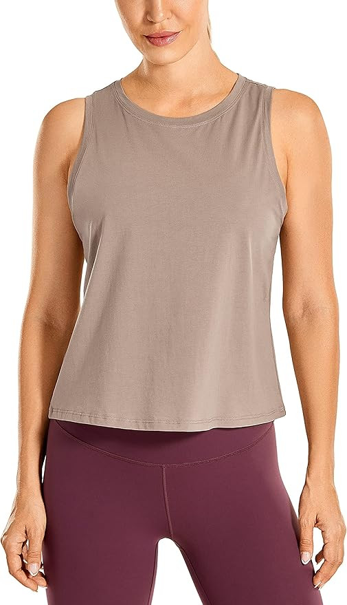CRZ YOGA Pima Cotton Cropped Tank Tops for Women Workout Crop Tops High Neck Sleeveless Athletic ... | Amazon (US)