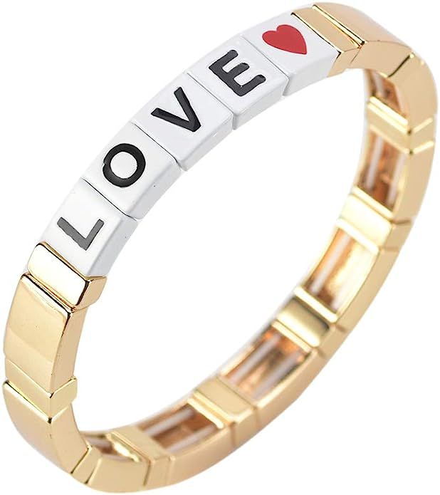 Coolcos Tile Enamel Bracelet - Love Letter Alphabet Soup Bracelet Colorblock Bracelet Elastic Rec... | Amazon (US)
