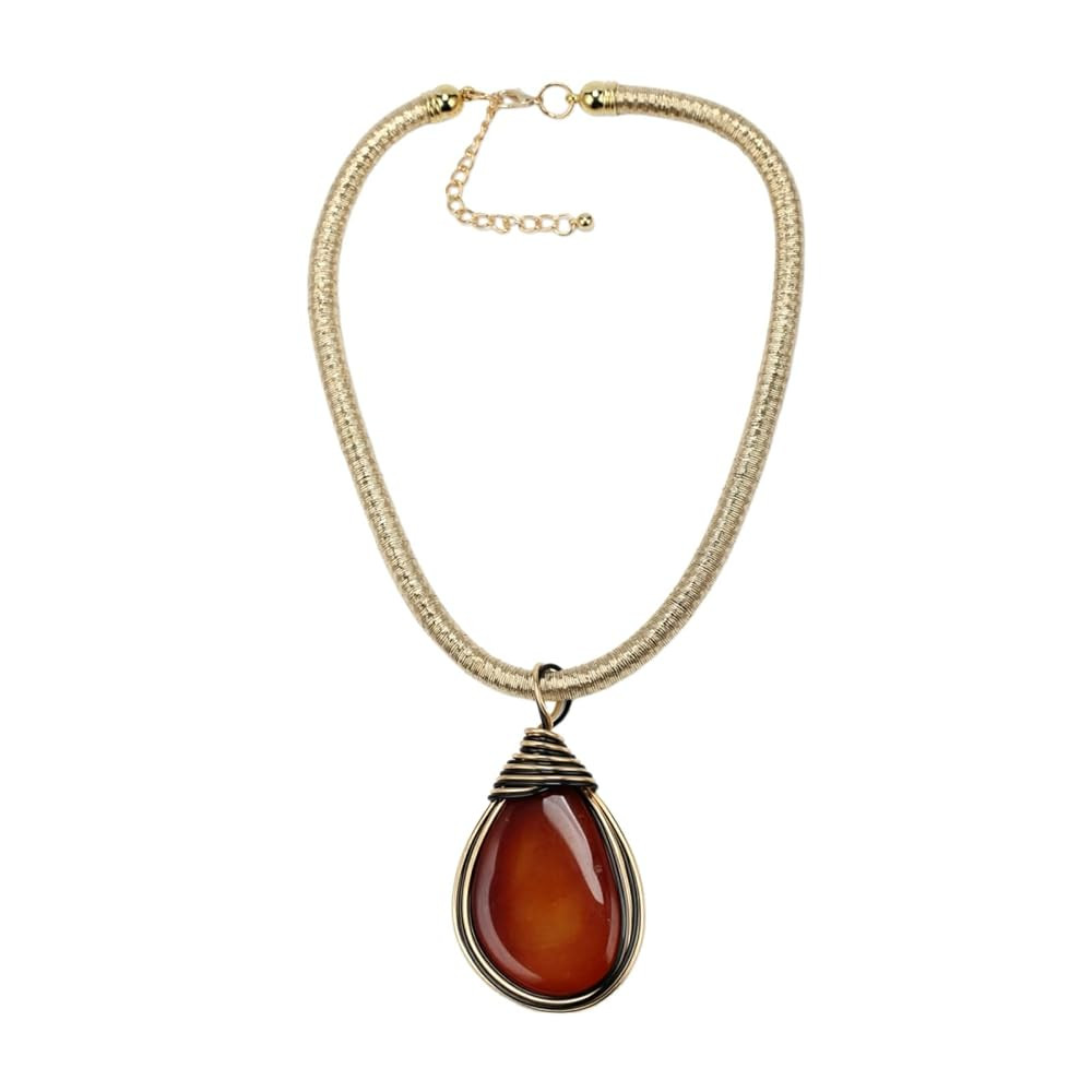 Big Pendant Necklace for Women Fashion Long Rope Chain Statement Resin Stone Metal Wire Jeweled N... | Amazon (US)