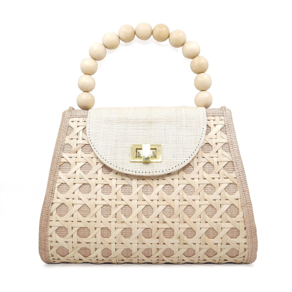 The Sienna Tan & Cream Rattan Woven Handbag | Wolf & Badger (US)