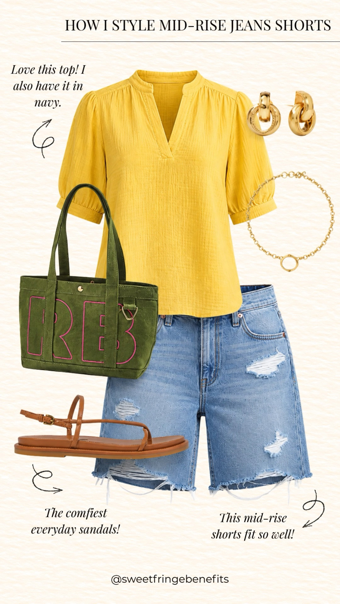 These mid-rise denim shorts are the perfect everyday fit. Paired with a bright yellow blouse, simple sandals, and a fun pop of color from the tote for an effortless summer outfit.

💡 LTK MADE EASY
❤️ Heart = Support my posts ;-)
🔖 Save = Get sale & restock alerts for the things you love!

📋 Lists = Keep favorites organized
📲 Share = Send lists and products to a friend.
💬 Comment = Ask me anything, and I’ll answer.

#LTKootd #LTKSeasonal #LTKOver40