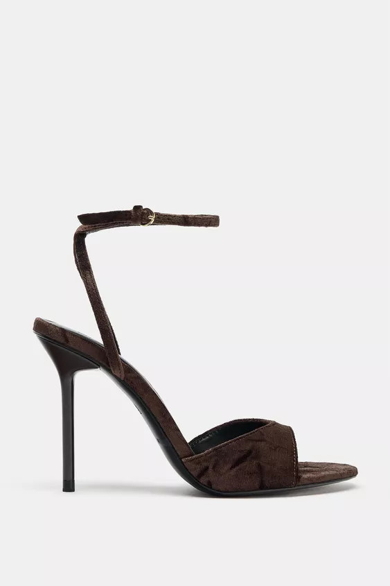 VELVET-EFFECT HEELED SANDALS | Zara US