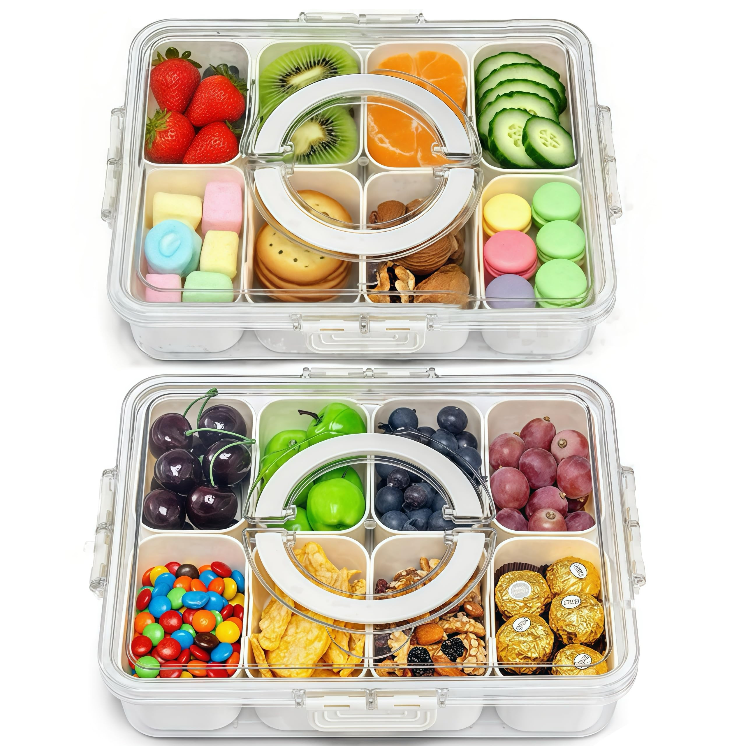 Pure Future 2-Pack Snackle Box Containers with Handles - Divided Serving Tray with Lids, 8 Compar... | Amazon (US)
