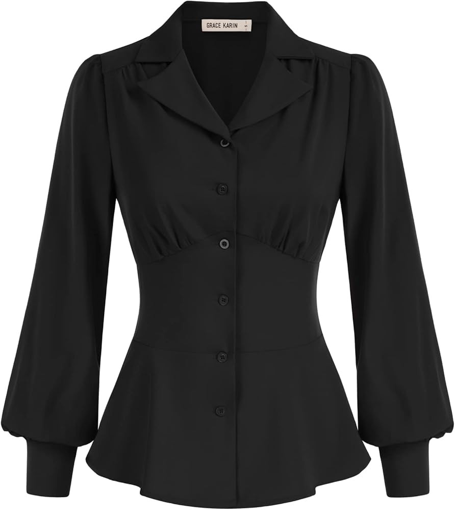GRACE KARIN Womens Long Sleeve Tops Business Casual, Dressy Button Down Peplum Blouses, Fall Coll... | Amazon (US)