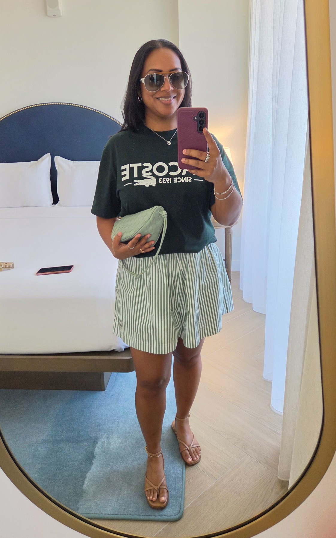 Green 💚 lightweight cotton boxer shorts were perfect for this heat! Linked similar! Lacoste tee is a Med from the mens section, linked similar. Shoes are exactly &  10/10 in walkability!  

#LTKootd #LTKOver40 #LTKPetite