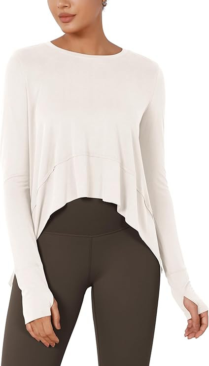 ODODOS Long Sleeve Tee for Women with Thumb Hole Athletic Gym Workout Crop Tops Yoga Shirts | Amazon (US)