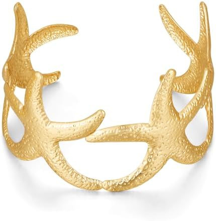 WOWORAMA Chunky Gold Shell Cuff Bracelets for Women Wide Hammered Starfish Bracelet Gold Coral Re... | Amazon (US)