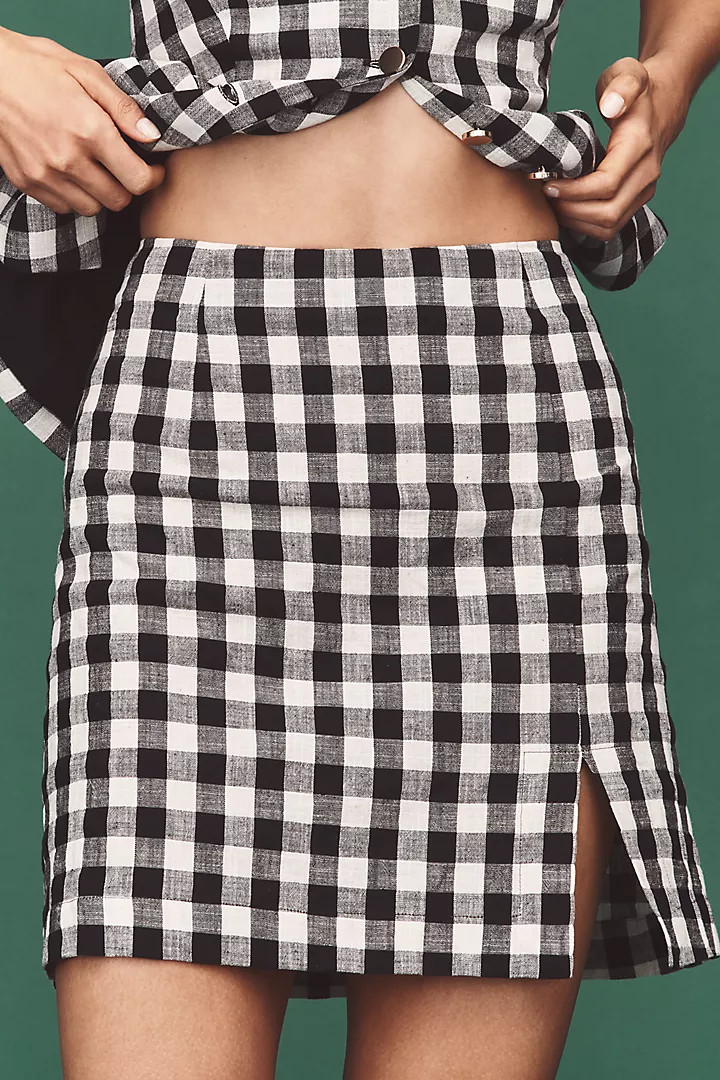 Maeve Linen Blend Gingham Mini Skirt | Anthropologie (US)