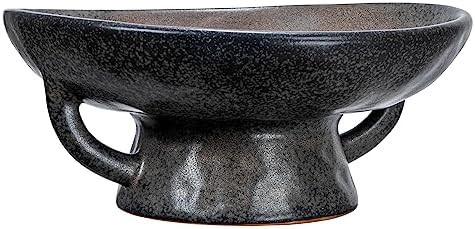 Creative Co-Op Stoneware Bowl with Handle and Base, Black Reactive Glaze | Amazon (US)