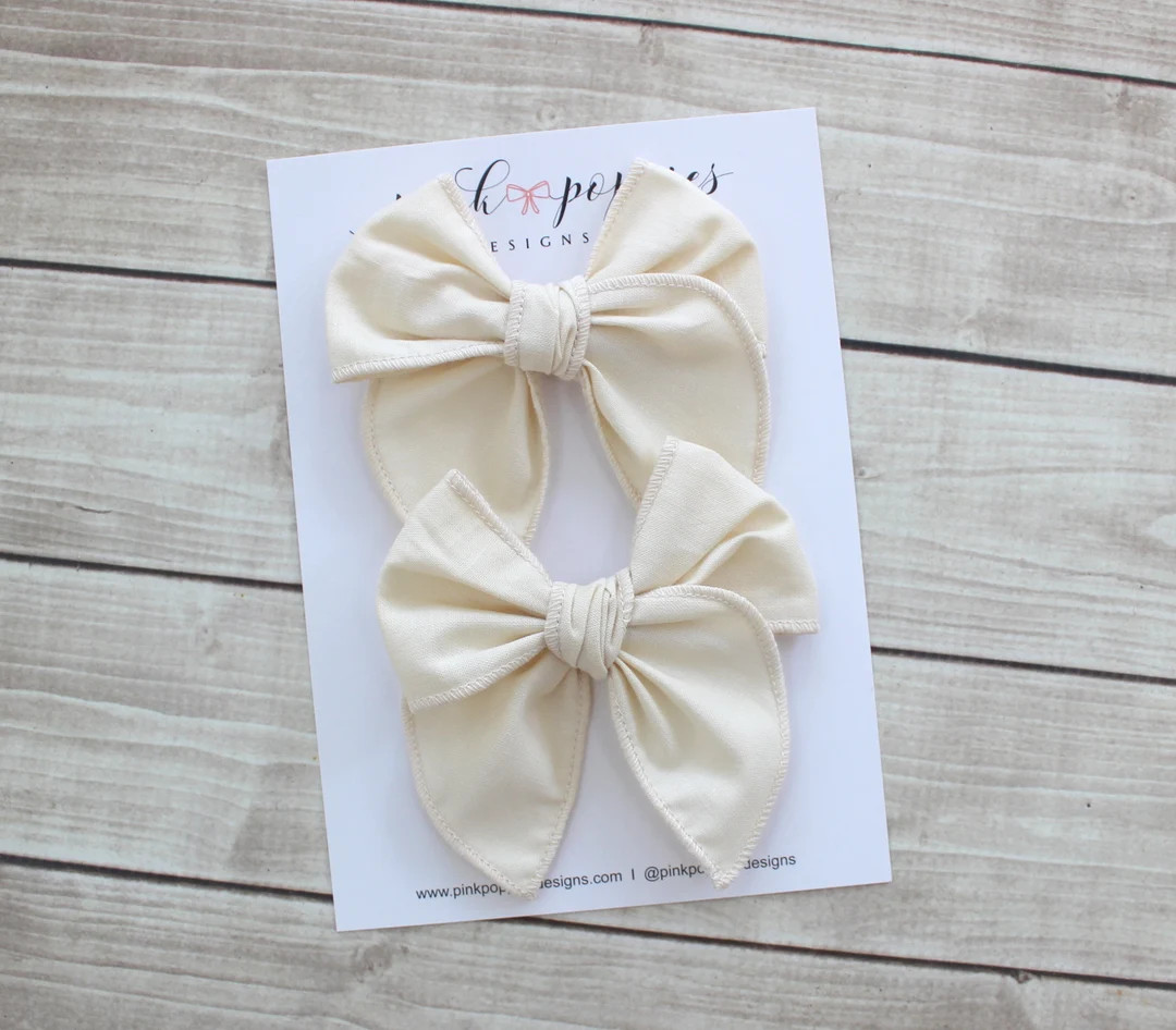 Ivory Pigtail Bows, Ivory Hair Bows, Toddler Pigtail Bows, Cream Hair Clips, Ivory Cotton Bows, E... | Etsy (US)