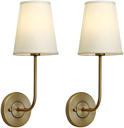 Pathson Set of 2 Rustic Wall Sconces with Light-Yellow Fabric Shade Not Pure White, Bathroom Vani... | Amazon (US)
