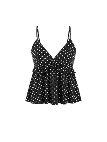 CIDER Polka Dot Babydoll Tops for Women Cute V Neck Sleeveless Going Out Tops Flowy Crop Tank Top Summer Outfits Y2K Black | Amazon (US)