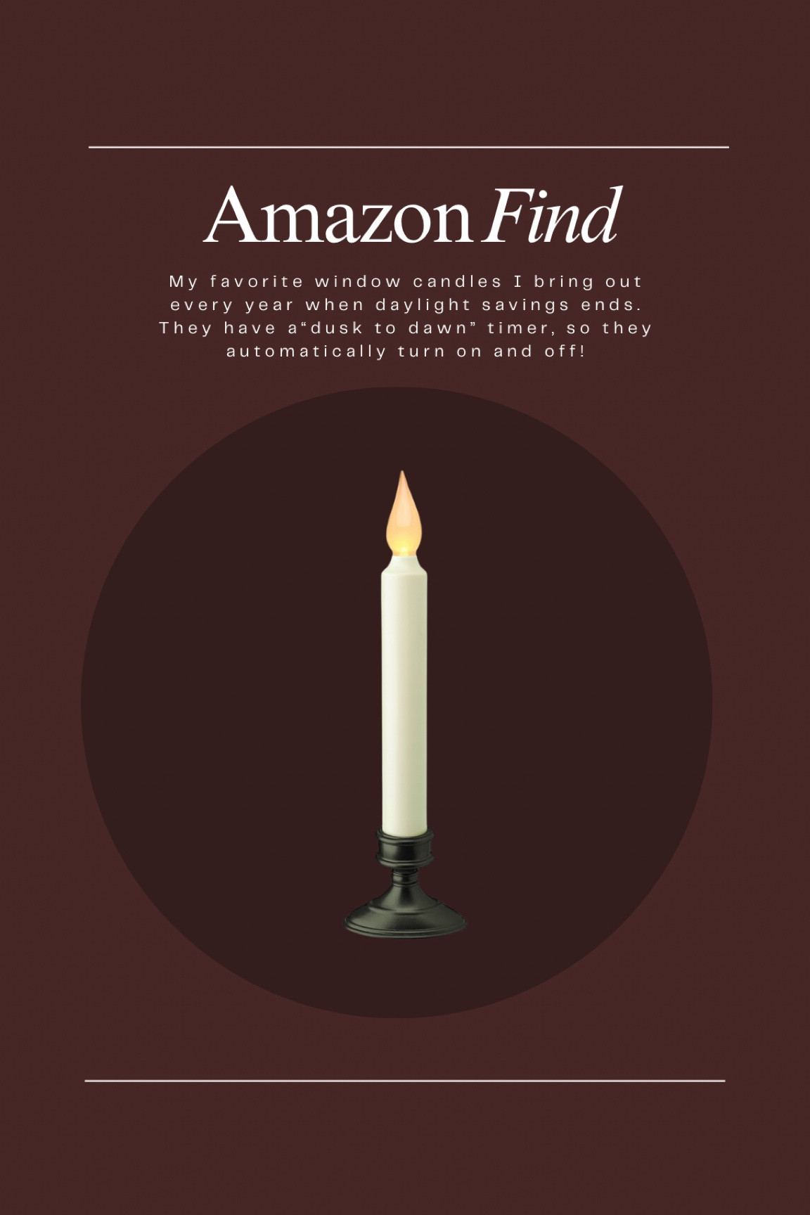 I know this seems so basic and simple and but for me it feels like a nice cozy treat that is reserved for this time of year. During these colder and darker months important to incorporate seasonal touches that bring you joy!

Window candles with dusk to dawn sensor! 
#homewithem #bhgstylemaker #amazonfinds #daylightsavings #daylightsavingstime #cozyhome #winternights

#LTKSeasonal #LTKFindsUnder50 #LTKHome
