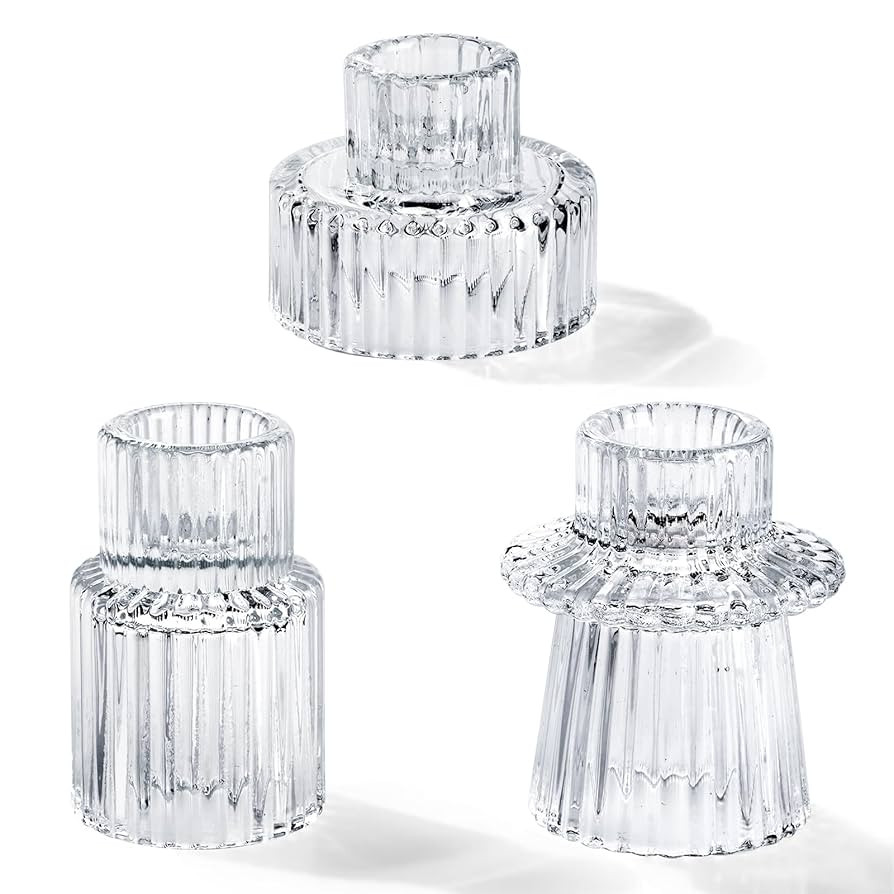 Homemory Clear Glass Candle Holders, 3 Pcs Tea Light hoders, Taper Glass Candlestick Holder, Voti... | Amazon (US)