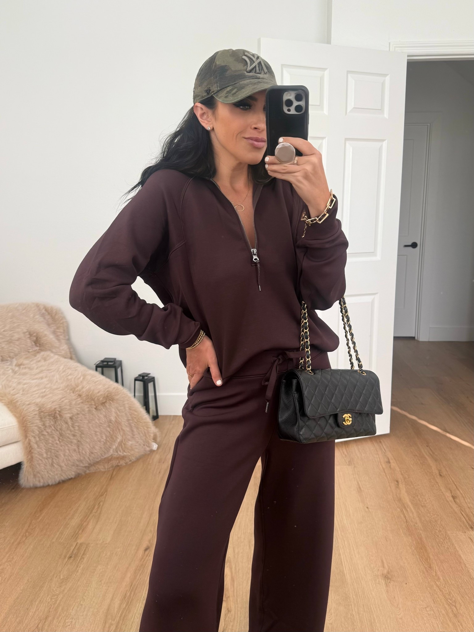 Spanx Black Friday Sale! Now 30% off Spanx AirEssentials Half Zip wearing size medium. Spnx AirEssentials Wide Leg Pant wearing size medium. 