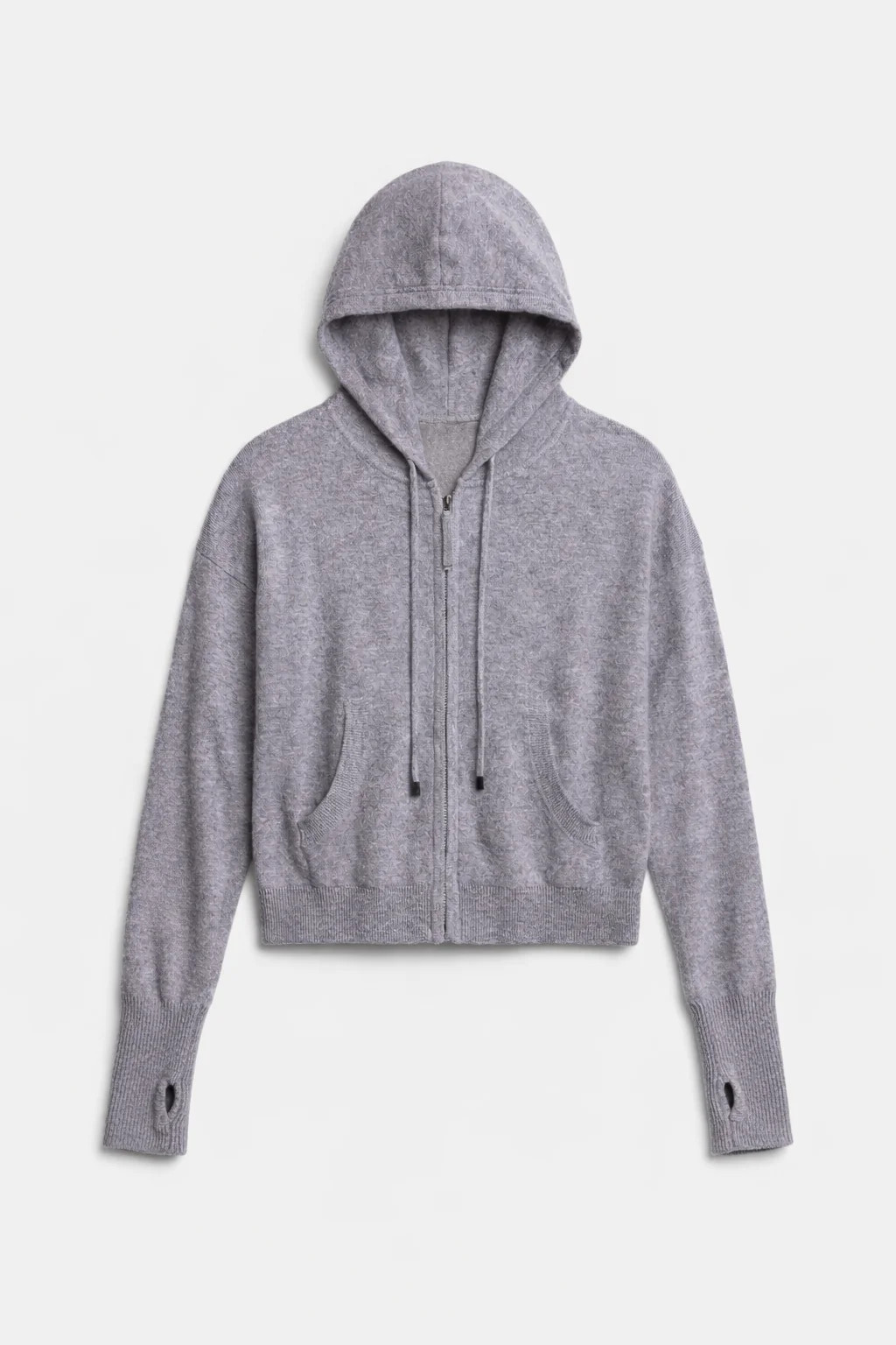 Amy Cashmere Zip Hoodie Grey | Blue & Cream