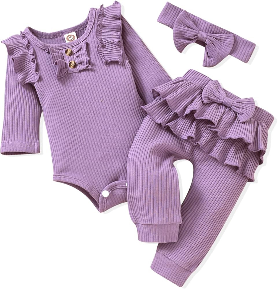 Aalizzwell Preemie Newborn Infant Baby Girls Clothes Ribbed Bodysuit Pants Set Fall Winter Outfit... | Amazon (US)