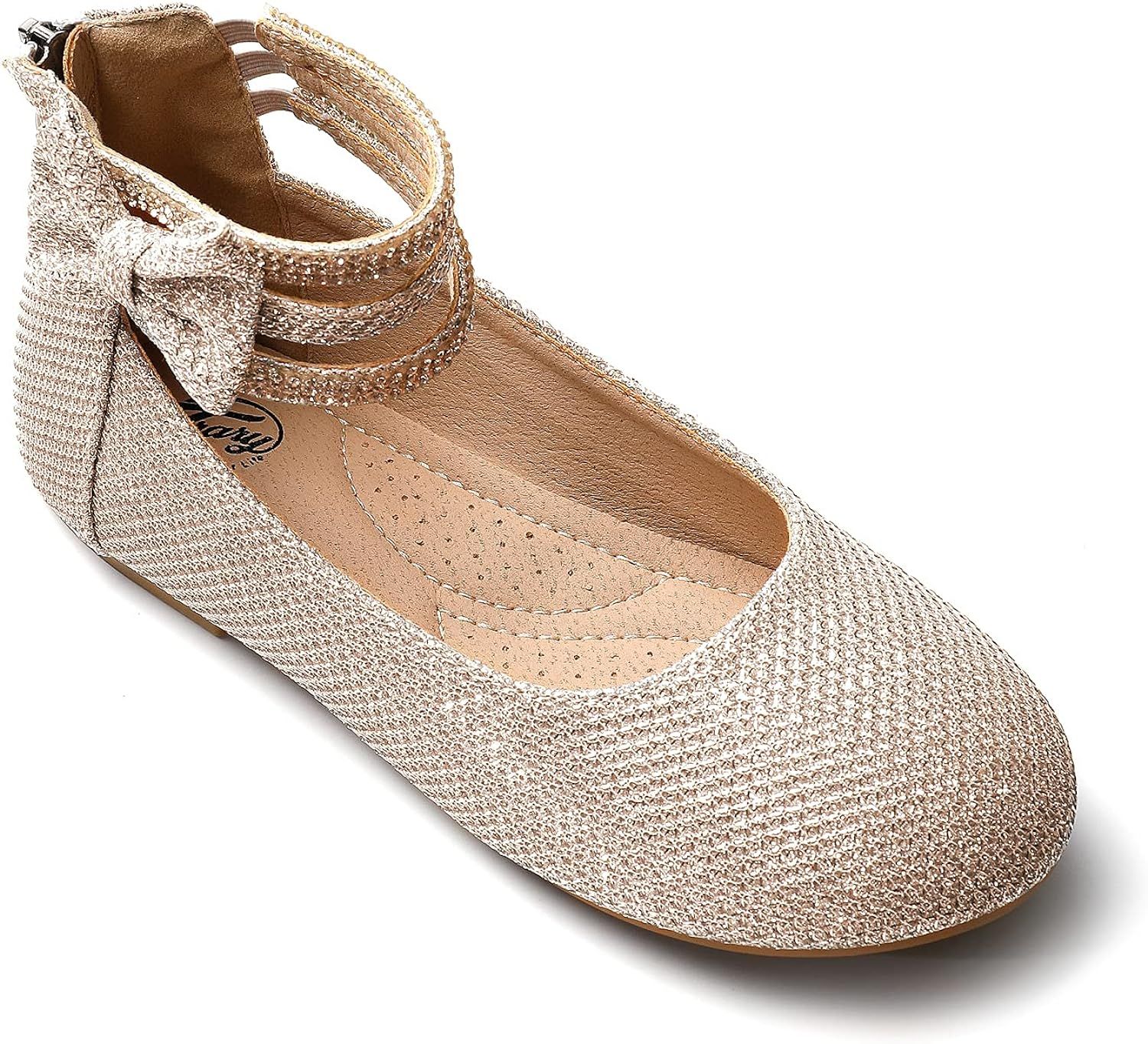 Trary Girls Rhinestone Ankle Strap Flats Dress Ballet Shoes with Bow | Amazon (US)