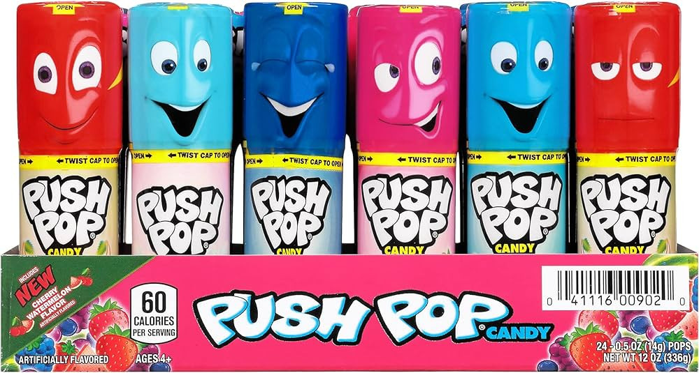 Push Pop Individually Wrapped Bulk Holiday Lollipop Variety Party Pack - 24 Count Lollipop Sucker... | Amazon (US)