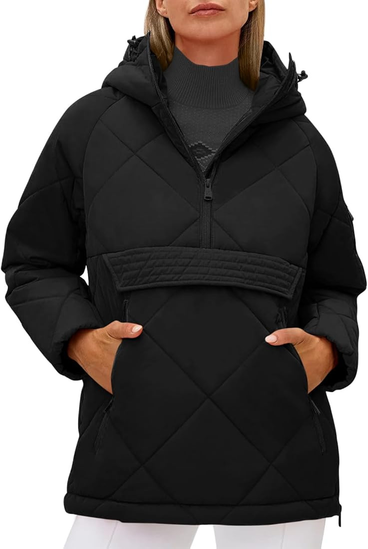 Cicy Bell Women's Quilted Puffer Pullover Jackets Oversized Half Zip Puffy Hooded Outerwear Warm ... | Amazon (US)