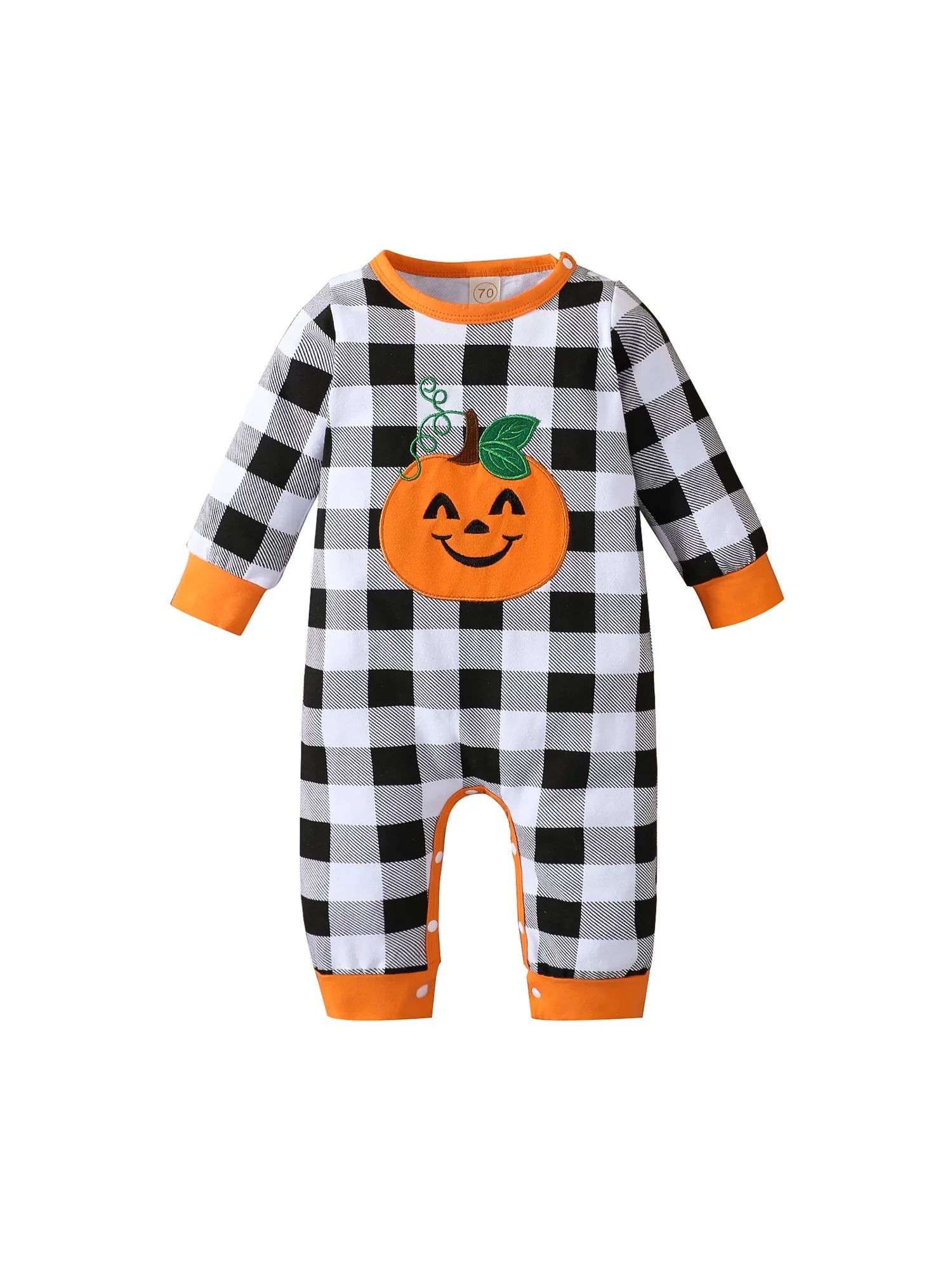 Genuiskids Newborn Baby Boy Girl Halloween Jumpsuit Long Sleeve Pajamas Crew Neck Plaid Embroider... | Walmart (US)