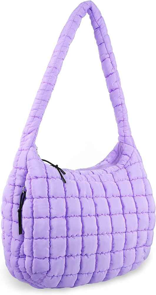 Iqimott Quilted Puffer Tote Bag Large Crossbody Shoulder Bag with Zipper, Nylon Hobo Oversized Ha... | Amazon (US)