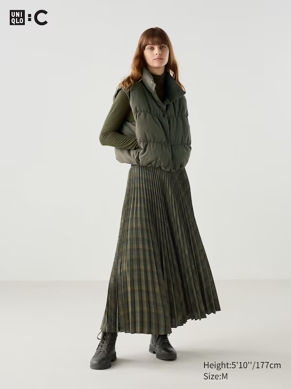 Pleated Long Skirt | Checked | UNIQLO (US)