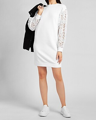 Lace Sleeve Sweatshirt Dress | Express