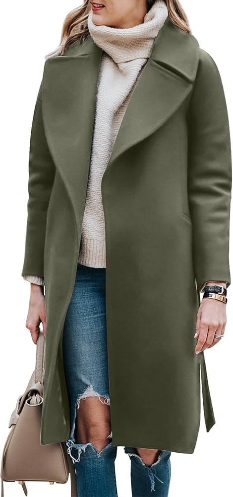 BZB Women's Long Wool Blend Pea Coat Winter Casual Overcoat Notched Lapel Collar Trench Coat Belt... | Amazon (US)
