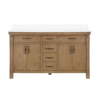 Bellington 60 in. W x 22 in. D x 34.5 in. H Bath Vanity in Almond Toffee with White Engineered St... | The Home Depot
