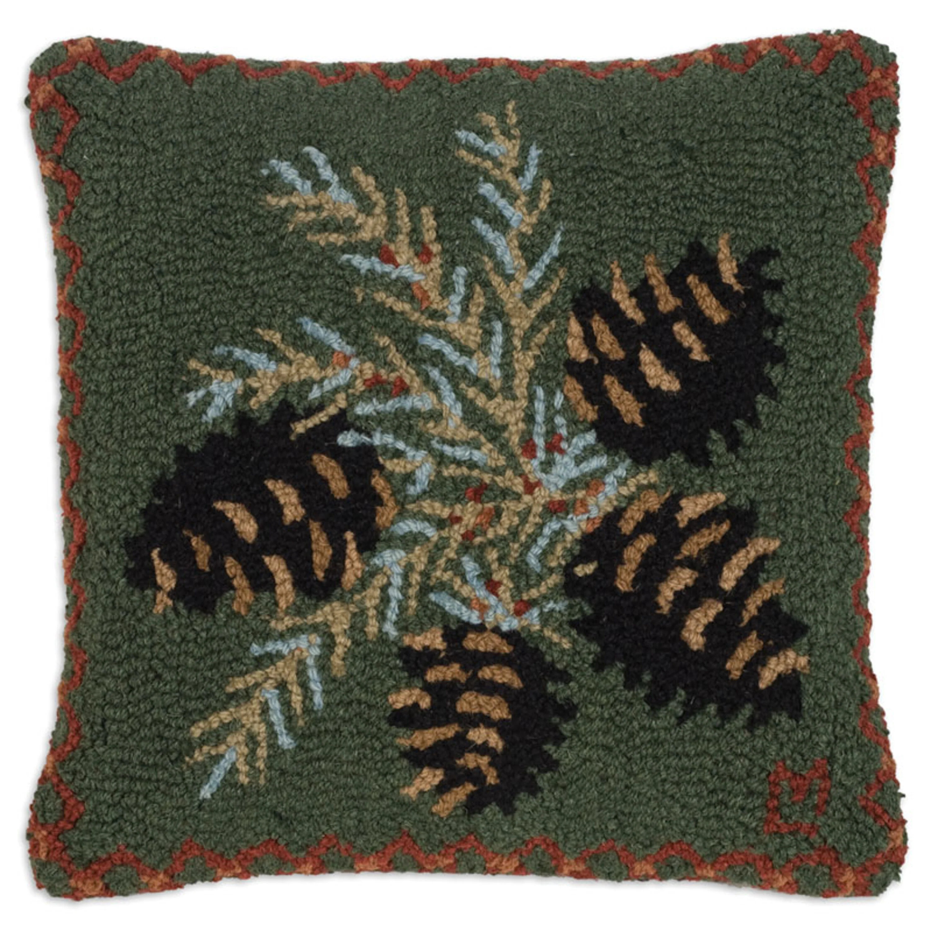 Diamond Pine Indoor/Outdoor Hooked Wool Pillow 18"x18" | Plow & Hearth