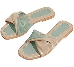 Trish Lucia Womens Square Open Toe Flat Sandals Slip On Mule Slides Braided Strap Slipper | Amazon (US)