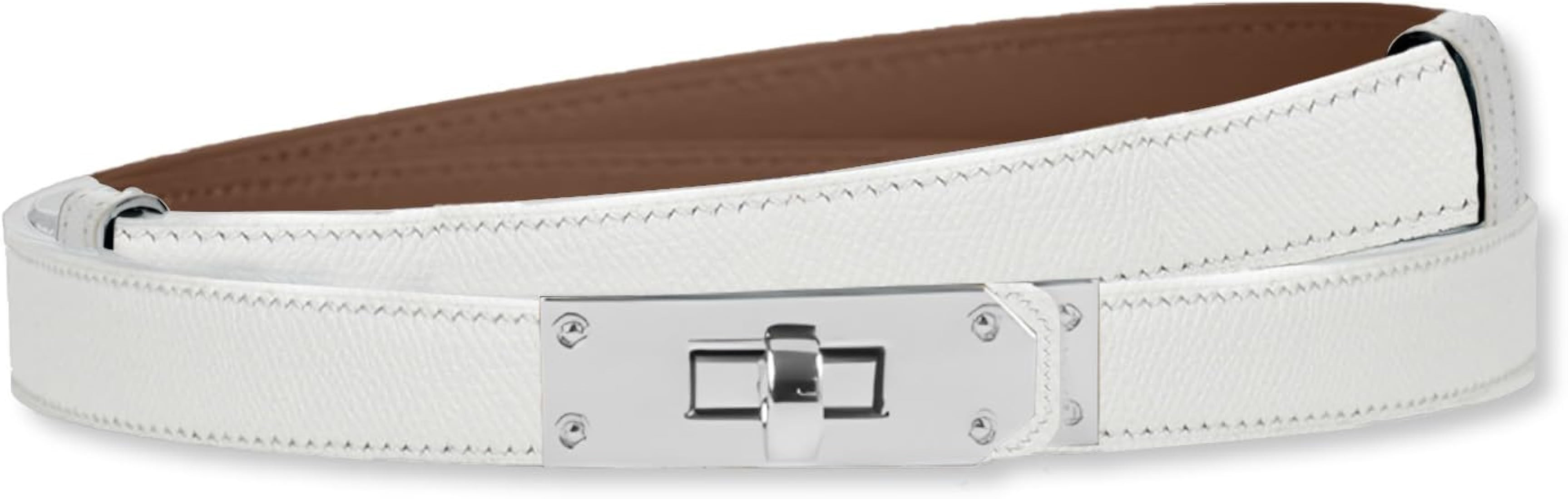 LumiSyne Women Skinny Leather Belt Solid Color Alloy Turn Lock Adjustable Waistband Thin Waist Be... | Amazon (US)