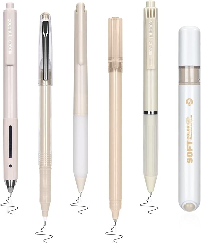 5Pcs 0.5mm Gel Ink Pens & 1 Pc Highlighter, No Bleed Black Ink Fine Point Pen for Journaling, Smo... | Amazon (US)