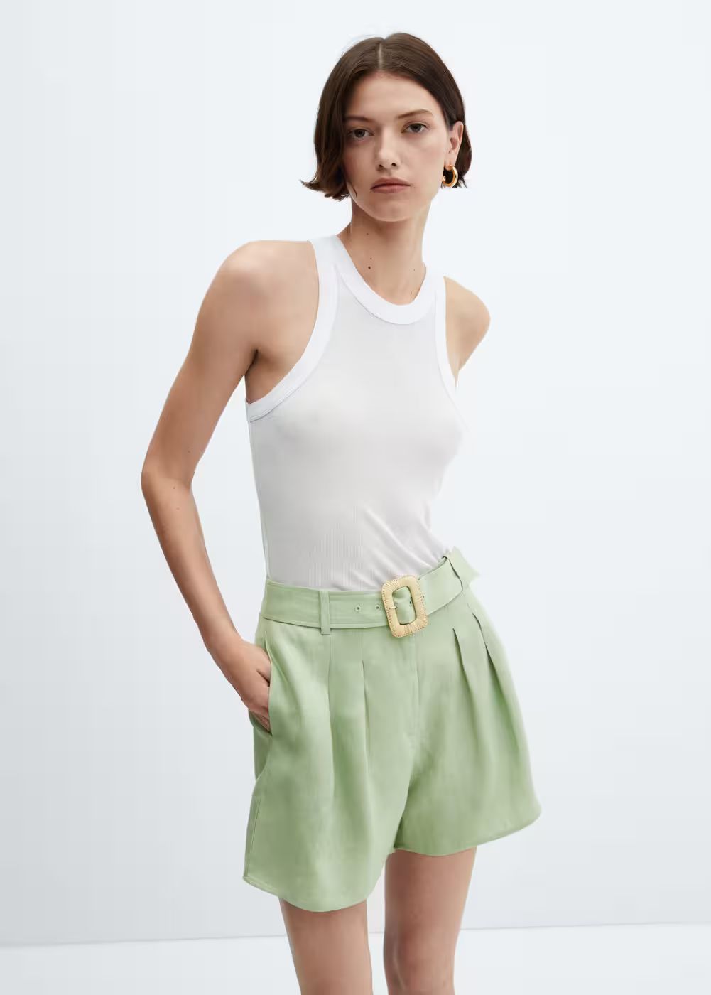 Linen shorts with belt -  Women | Mango USA | MANGO (US)