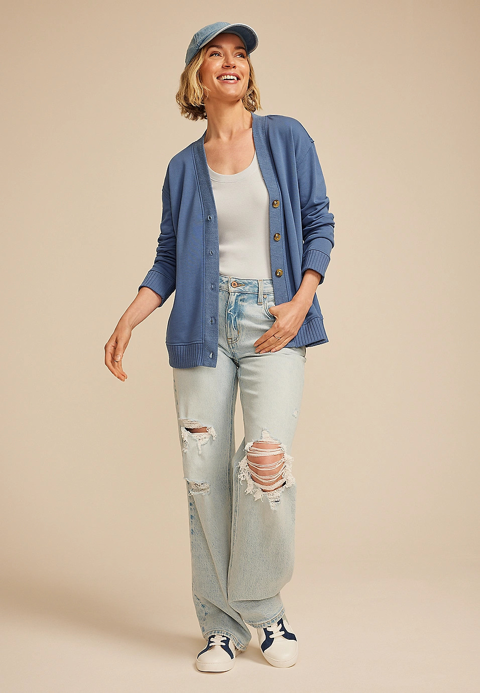 French Terry Button Front Cardigan | Maurices