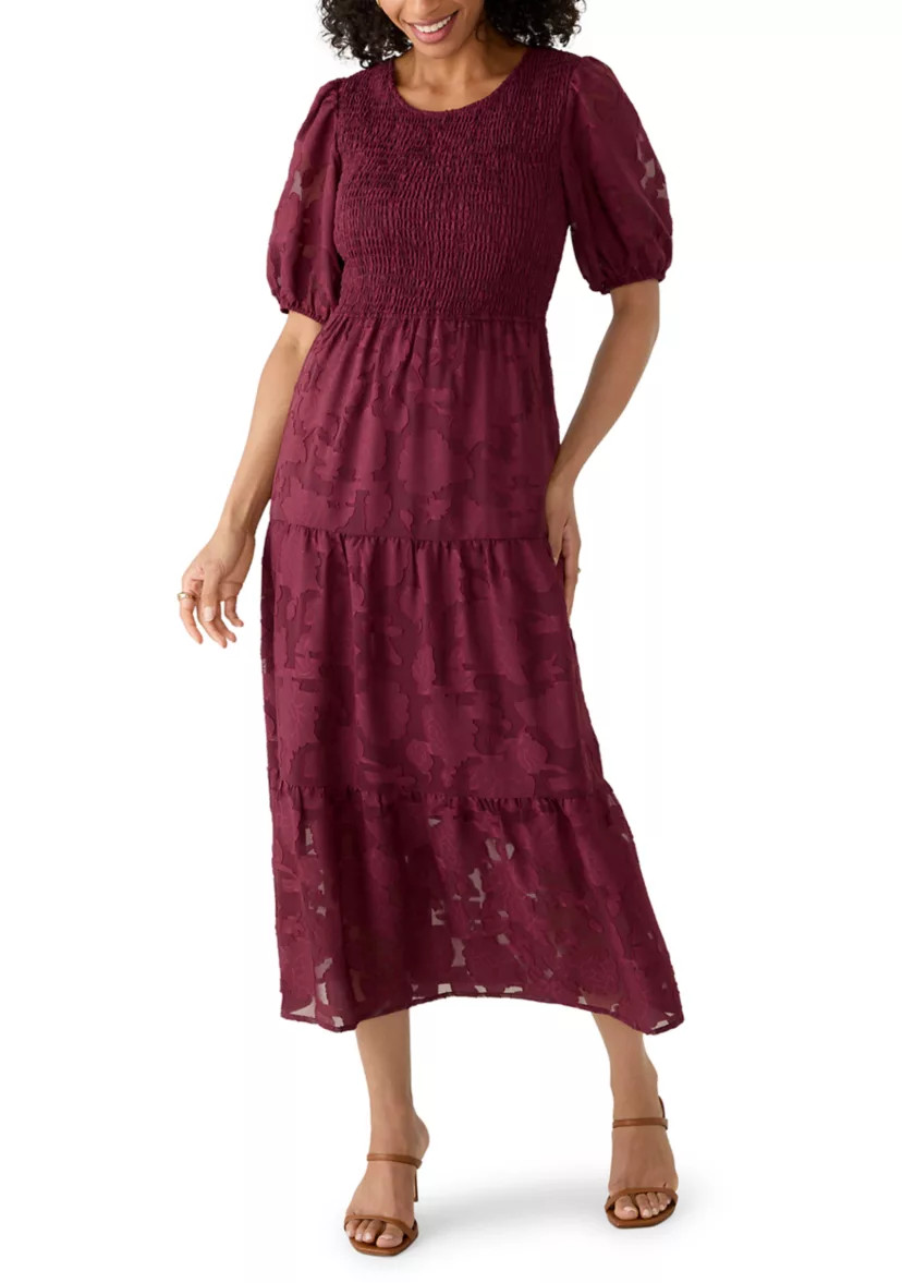 Women's Short Sleeve Jacquard Chiffon Maxi Dress | Belk