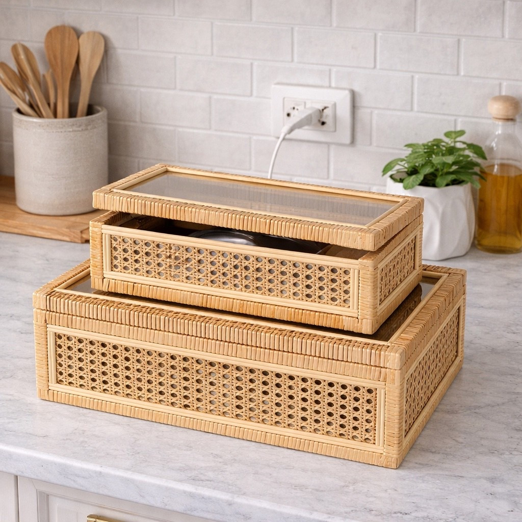 The most aesthetic charging station of all time. Snake a power bank cord l from your outlet through the back & tuck it inside to charge phones, watches, etc.! 