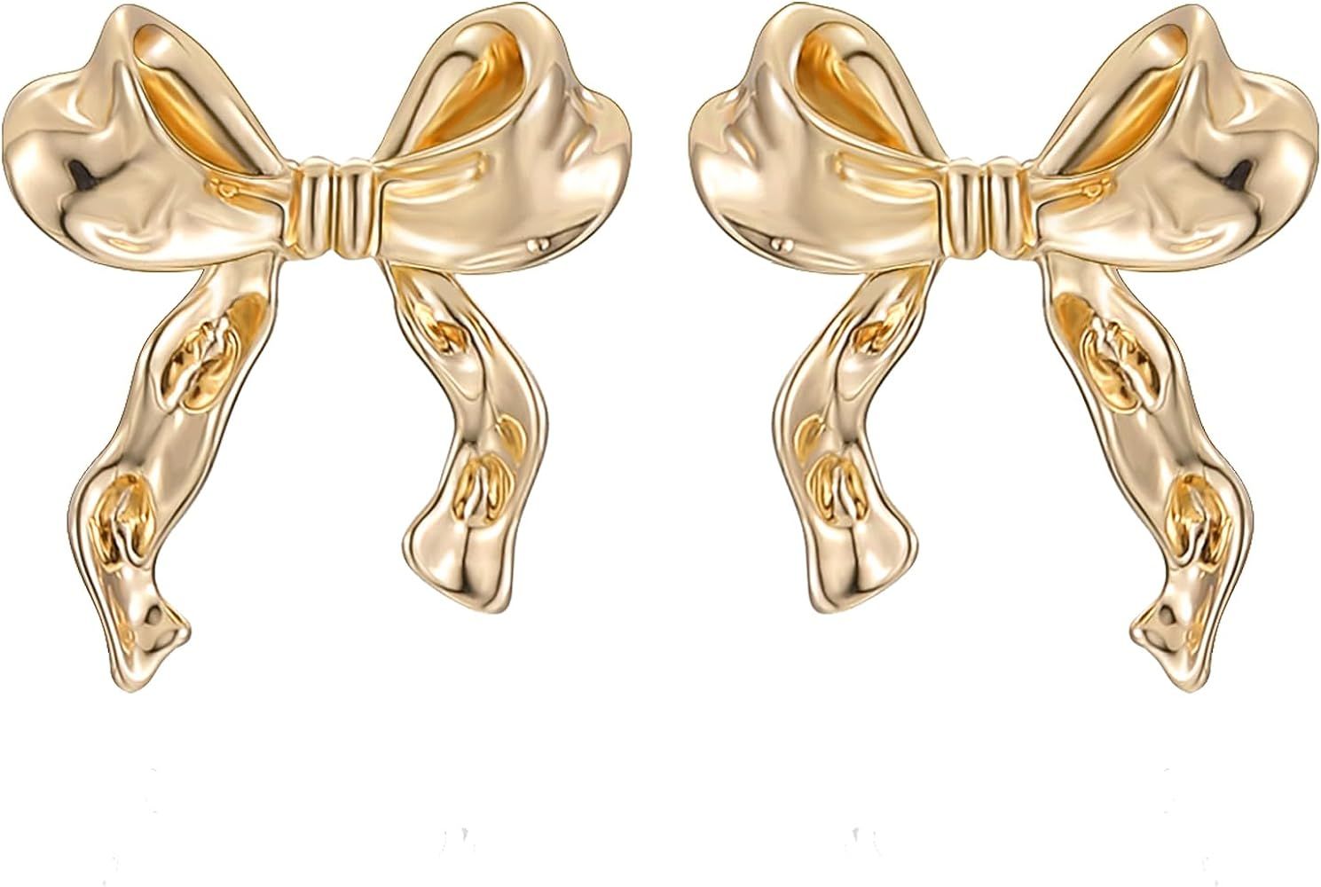 8YEARS Gold Bow Earrings for Women Dainty Ribbon Bow Stud Earrings Gold Dangle Drop Tassel Earrin... | Amazon (US)